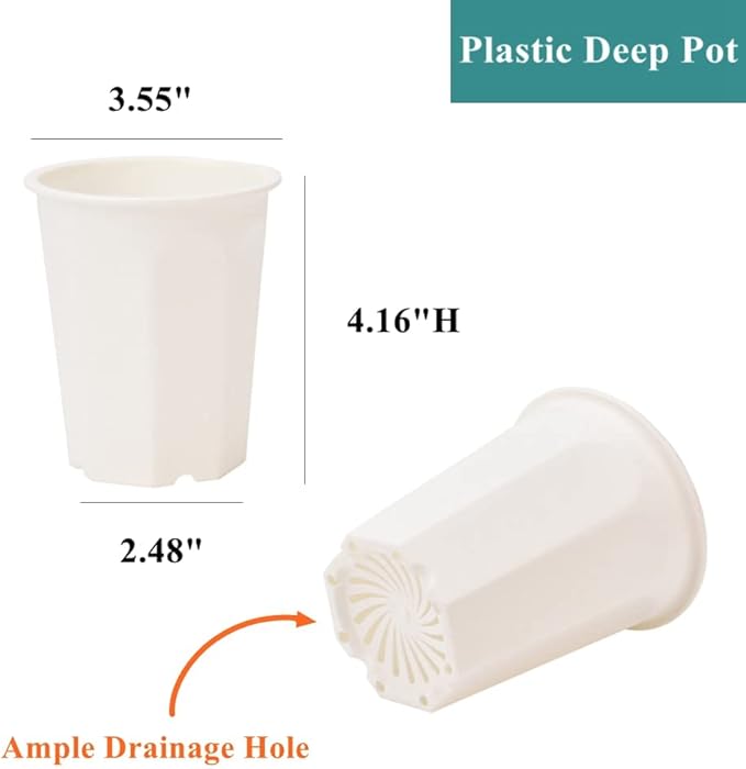 BangQiao 17 PCS 3.55" Plastic Deep Nursery and Seedling Pots, Transplant Seed Starter Planter, White