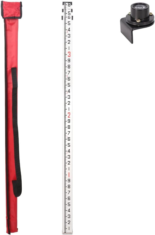 9FT Aluminum Grade Rod & Telescopic Leveling Rod - 3-Stage Survey Rod with Bubble Level, Dual-Sided Grade Stick for Laser Level, Portable Measuring Stick for Surveying