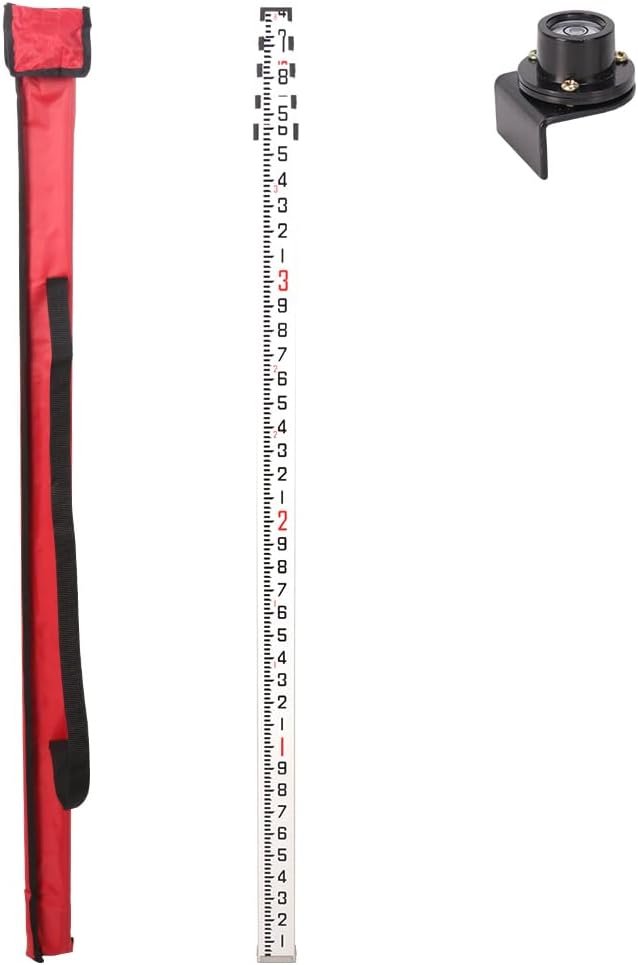 16FT Aluminum Grade Rod & Telescopic Leveling Rod - 5-Stage Survey Rod with Bubble Level, Dual-Sided Grade Stick for Laser Level, Portable Measuring Stick for Surveying