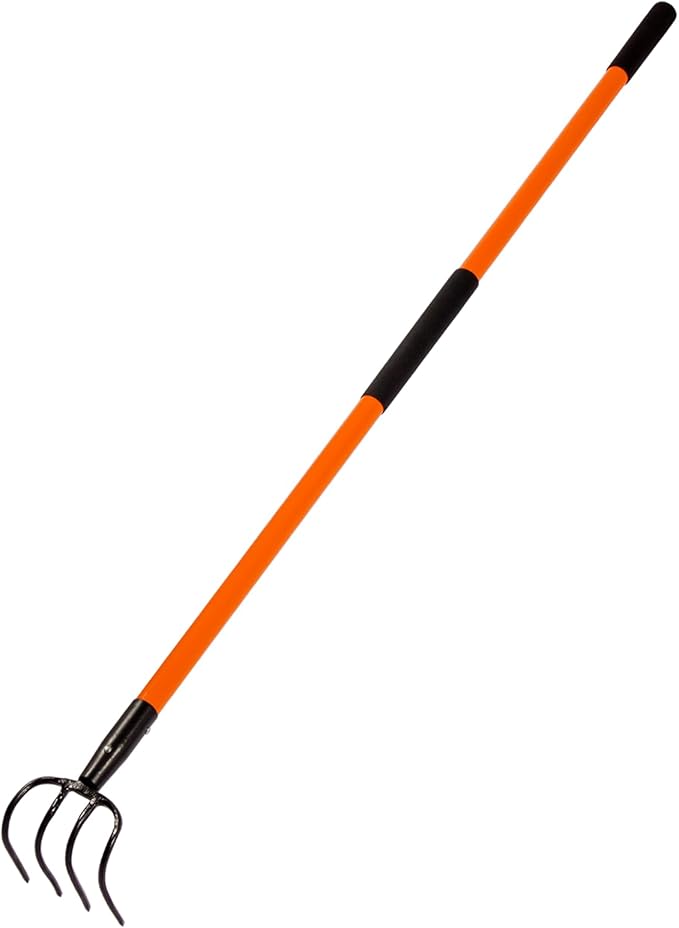 VNIMTI Cultivator for Gardening, 4 Tines Garden Cultivator with Fiberglass Handle, 58 Inches