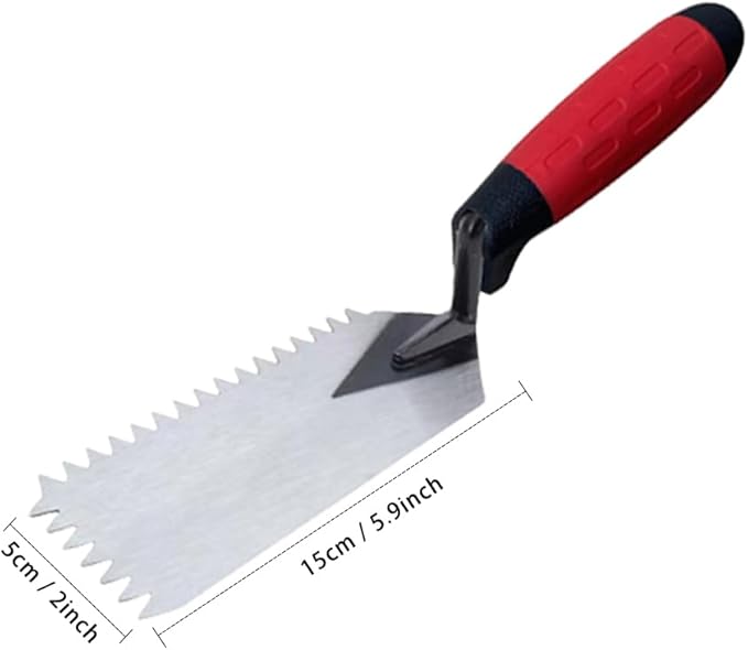 5Pcs Square Notched Trowel Set,Stainless Steel Concrete Trowels Margin Flooring Trowel,Masonry Hand Tool with Soft Grip Handle for Wall Floor Tiling Installation