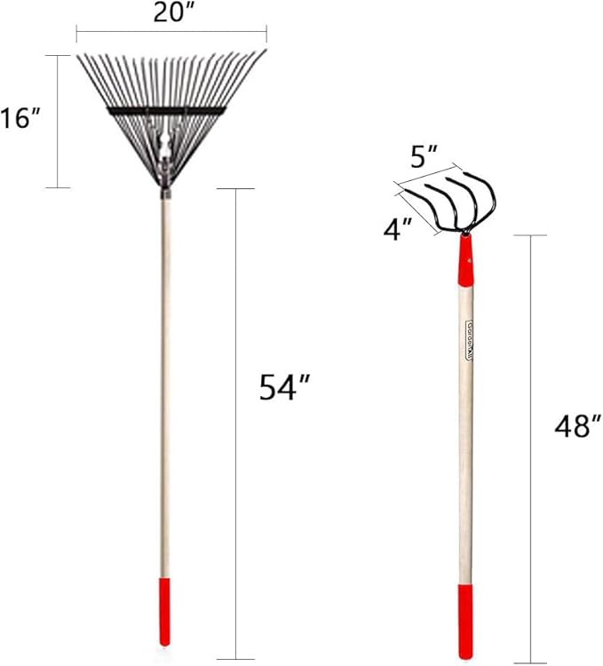 GardenAll 7-Piece Shovels Rakes Hoe Set Garden Tools Gifts for Women Long Wood Handle Pointy Shovels for Digging Short Handle Shovel Meteal Rakes Cultivator Set