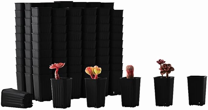 BangQiao 180 Pack 1.95 Inch Tiny Black Plastic Square Nursery and Seedling Pot, Mini Deep Transplant Seed Starter Planter with Drain Hole for Germination, Herb, Succulent
