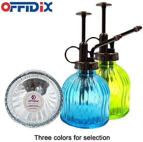 OFFIDIX Glass Spray Bottle for Plants, 6.3" Tall Vintage Style Spritzer with Bronze Plastic Silver Color Top Pump Glass Watering Can for Pet Clearing (Transparent)