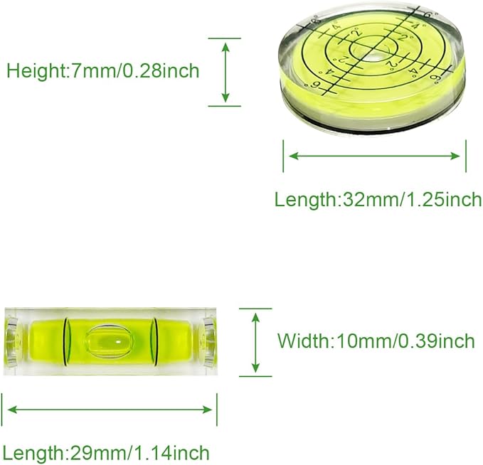 6pcs Mini Bubble Levels Set - 2 Round & 4 Small Spirit Levels (32x7mm & 10x10x29mm) for Camera Tripod, Picture Hanging, DIY Toolkits - Precision Leveling Tools
