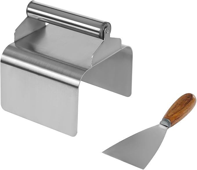 Landscape Curb Trowel, 201 Stainless Steel Concrete Curbing Trowel 5.9” x 7.24” x 4” Concrete Curb Tool Rectangle Edger Cement Model Making Tool with Handle & Putty Knife