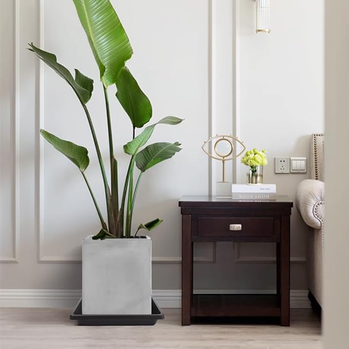 6 Inch 4 Pack Square Plant Saucer, Plant Trays for Pots, Plant Saucers for Indoors and Outdoors, Water Catcher Tray, 8 10 12 14 16 18 20 inch Seed Starting Tray, Growing Trays (6"-Black)