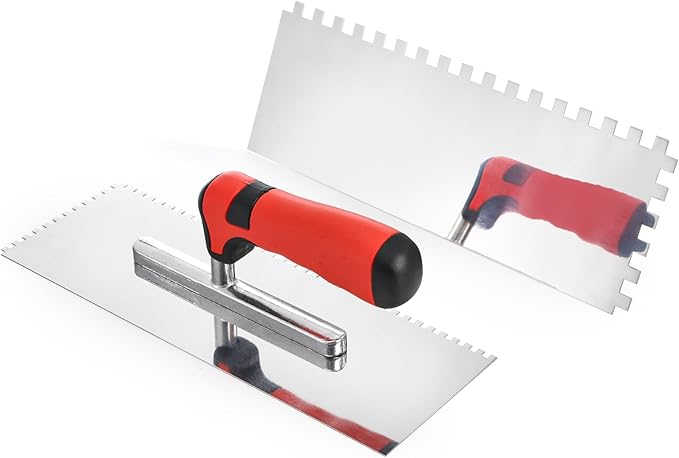 Peohud 3 Pcs Concrete Trowel, Stainless Steel Square Notched Trowel, Flat Finishing Trowel for Tile Cement Drywall Plastering Wall Floor Tiling Installation, Masonry Hand Tool Kit