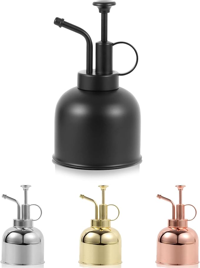 Plant Mister Spray Bottle, Metal Stainless Steel Plant Sprayer Mister, Small Watering Can Plant Spritzer with Top Pump for Indoor House Air Plants Succulents Outdoor Garden Decorative(Matte Black)