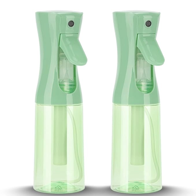 Spray Bottle for Hair (6.8OZ /200ML) Continuous Ultra Fine Mist Sprayer for Hair, Salons, Barber, Plants, Skin Care, Cleaning 2 Pack CLEAR GREEN