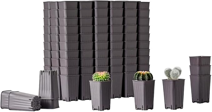 BangQiao 180 Pack 1.95 Inch Tiny Gray Plastic Square Nursery and Seedling Pot, Mini Deep Transplant Seed Starter Planter with Drain Hole for Germination, Herb, Succulent