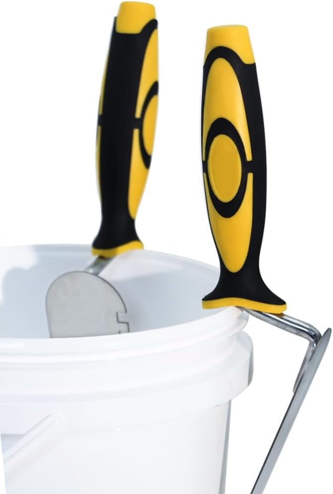 Concrete Tile Tools Set Stainless Steel Flat Plus Square-Notched Margin Trowel (Notch Size: 1/4", Overall Size 6" x 2") Stucco Cement Finishing Drywall Plastering Kit Masonry Construction Hand Tool