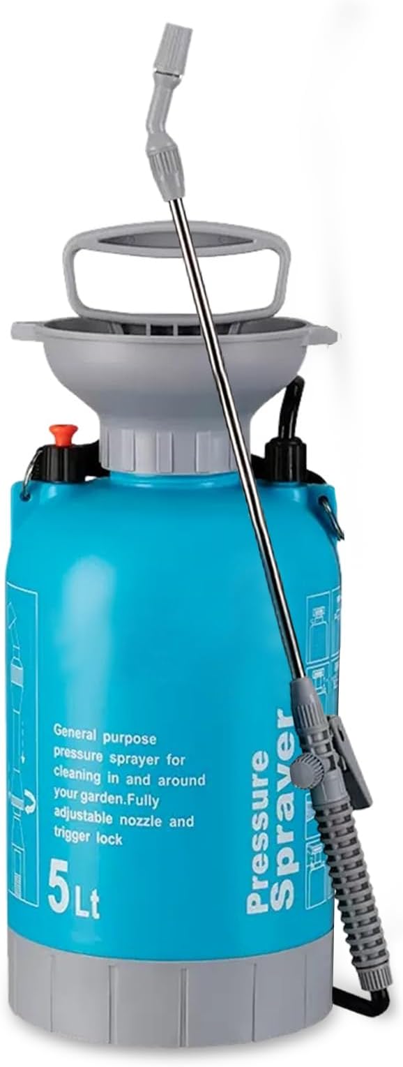 Upgraded Reinforced 1.3 Gallon Pump Pressure Sprayer-Watering for Plants, Weeds Control, Lawn Care with Adjustable Nozzles &Comfort Strap