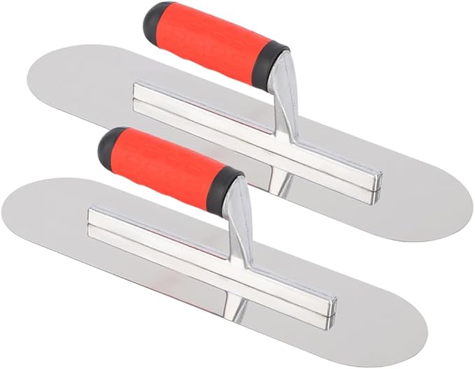 2Pcs Pool Trowel Set Stainless Steel Concrete Tools, Large Size Includes 16'' x 4'', 14'' x 4'' Masonry Hand Tool with Soft Grip Handle, Lightweight,Plastering Trowel for Drywall Plastering
