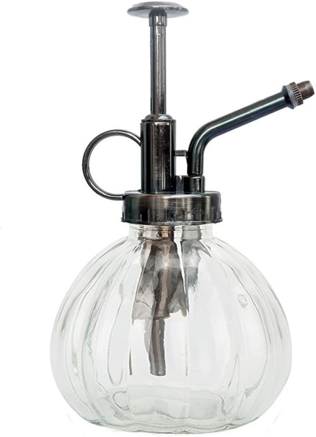 Plant Mister, Glass Watering Spray Bottle with Bronze Top Pump 6.5" Tall Decorative Mister for Plants and Flowers Small Watering Can for Indoor Potted Plants & Terrariums - Clear