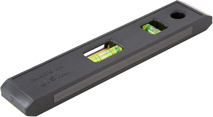 Mayes 10198 8" Magnetic Torpedo Level, Made in USA Magnetic Level for Metal Surface Use, High-Visibility Vials, Lightweight Plastic
