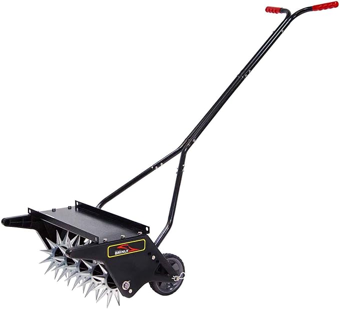Brinly 20" Premium Push Spike Aerator with 3D Galvanized Steel Tines and Weight Tray
