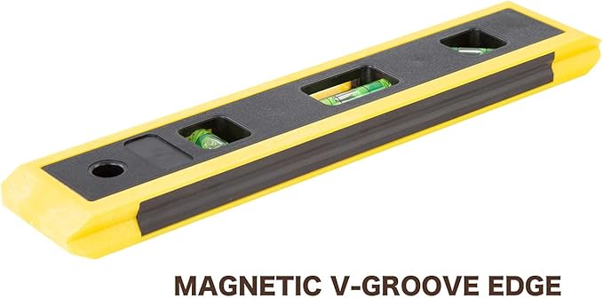 Mayes 10792 Professional Torpedo Level, Made in USA, 9" Magnetic Level for Pipe and Conduit Alignment, V-Groove Edge with 3 Vials and Pocket-Safe Design