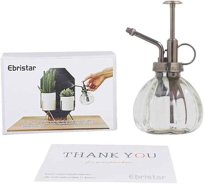 Plant Mister, Glass Watering Spray Bottle with Bronze Top Pump 6.5" Tall Decorative Mister for Plants and Flowers Small Watering Can for Indoor Potted Plants & Terrariums - Clear