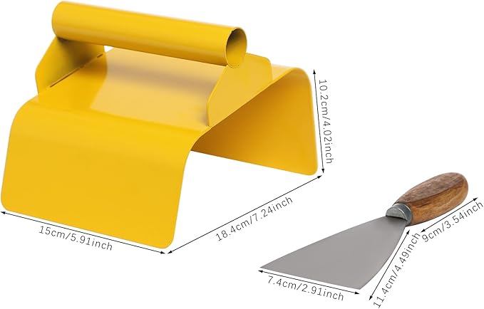 Concrete Curb Trowel Set with Handle & Putty Knife, Slope Shape, Heavy Duty 201 Stainless Steel, for Landscape Curb, Cement, Masonry & Model Making, DIY & Professional Use, 7.24*5.91*4.02in Yellow