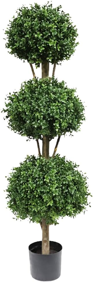 Damomo Artificial Topiary Ball Tree Outdoor, 4.6ft Fake Topiaries Triple Ball Trees(1 Pieces) Faux Boxwood Plants Potted Green Decorative Indoor or Garden（56inch）