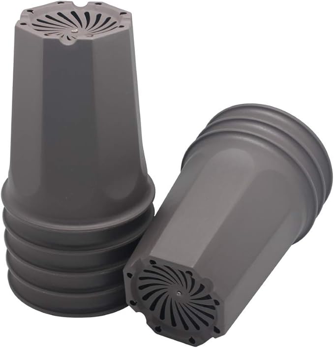 BangQiao 8 Pack 6.10 Inch Plastic Deep Nursery and Seedling Pots, Round Transplant Seed Starter Planter, Gray Color