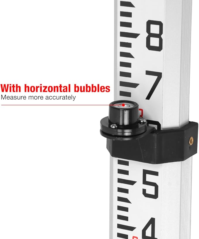 9FT Aluminum Grade Rod & Telescopic Leveling Rod - 3-Stage Survey Rod with Bubble Level, Dual-Sided Grade Stick for Laser Level, Portable Measuring Stick for Surveying