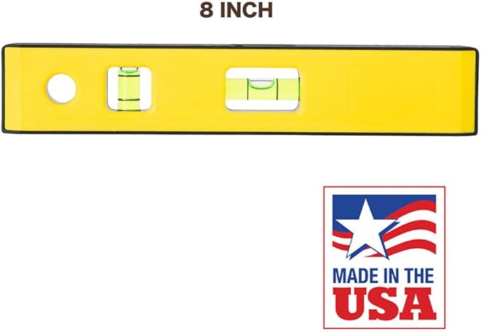 Mayes 10198 8" Magnetic Torpedo Level, Made in USA Magnetic Level for Metal Surface Use, High-Visibility Vials, Lightweight Plastic