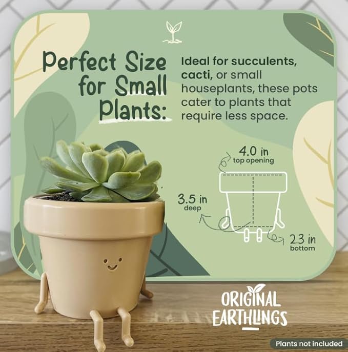 Original Earthlings Sitting Small Plant Pot - 4 Inch Cute Plant Pot - Succulent & Cactus Christmas Planters, Removable Drainage Plug, Cute Decor Plant Gifts for Plant Lovers, Teacher Gifts