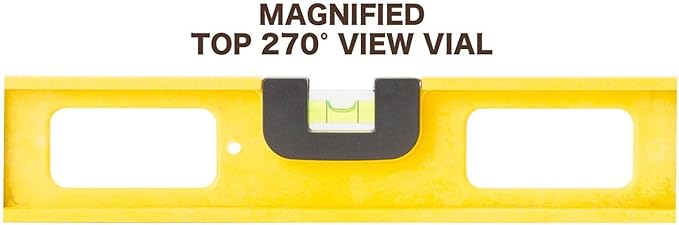 Mayes 10140 Top View Magnetic Level, 24 Inch Level Made in USA, 3 Vials with 270° Center View, Ruled Edge for Accurate Measurements, V-Groove for Curved Surfaces