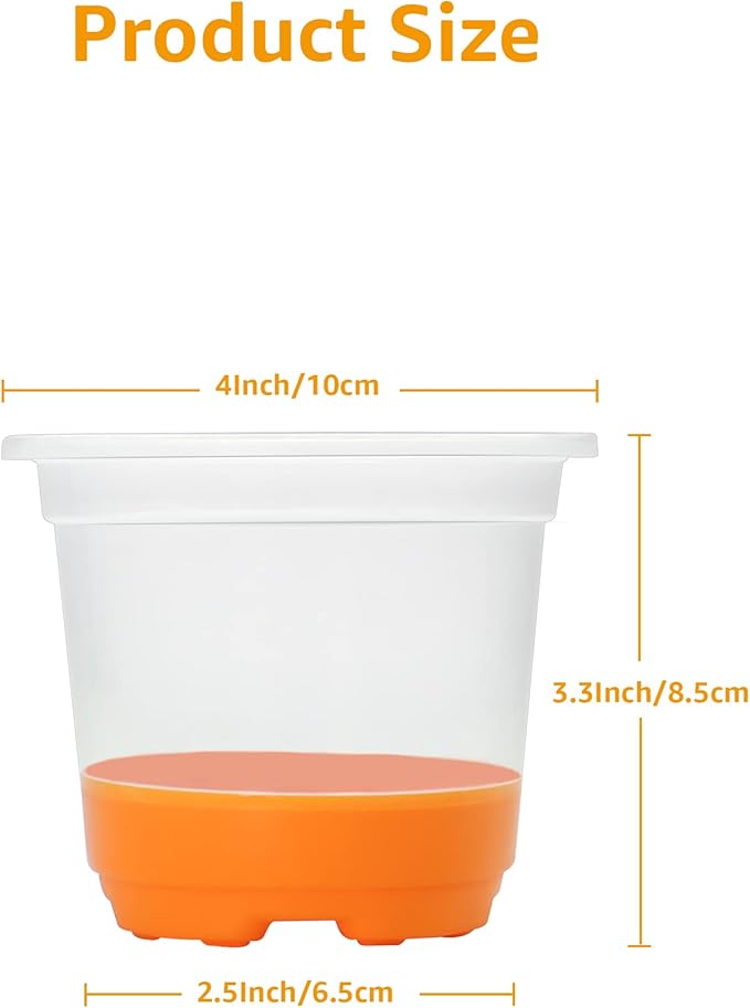 MIXC Thickened Clear Nursery Pots with Silicone Base for Easy Transplant 30 Packs 4 Inch, Transparent Plant Pot Reusable Seedling Pots for Vegetable Propagation, Root Cutting, Seed Starting, Orange