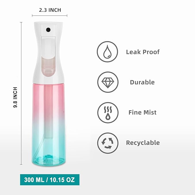 Spray Bottle for Hair (10.15OZ /300ML) Continuous Ultra Fine Mist Sprayer for Hair, Salons, Barber, Plants, Skin Care, Cleaning Red Blue Gradient