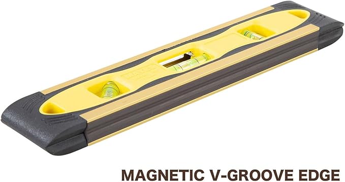 Mayes 10790 Magnetic Torpedo Level, Made in USA for Leveling Pipes and Metal Surfaces, 9 Inch, V-Groove Base, 3 Acrylic Vials, Extruded Aluminum Frame