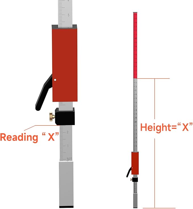 INCH/MM Grade Rod for Laser Level, with Quick-Release Slider for Laser Receiver, 2.4m/7.9ft Adjustable Length Aluminum Laser Level Stick, DP2400