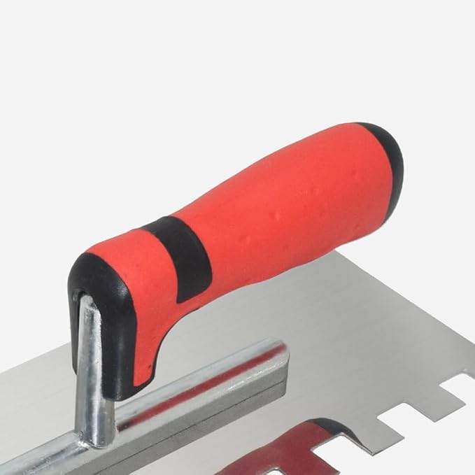 5Pcs Square Notched Trowel Set,Stainless Steel Concrete Trowels Margin Flooring Trowel,Masonry Hand Tool with Soft Grip Handle for Wall Floor Tiling Installation