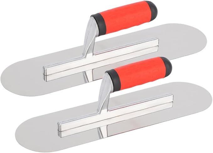 2Pcs Pool Trowel Set Stainless Steel Concrete Tools, Large Size Includes 16'' x 4'', 14'' x 4'' Masonry Hand Tool with Soft Grip Handle, Lightweight,Plastering Trowel for Drywall Plastering