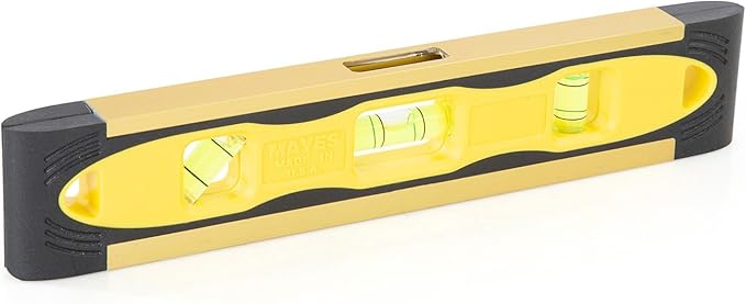 Mayes 10790 Magnetic Torpedo Level, Made in USA for Leveling Pipes and Metal Surfaces, 9 Inch, V-Groove Base, 3 Acrylic Vials, Extruded Aluminum Frame