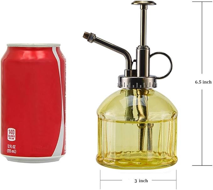 Glass Plant Mister Spray Bottle, 6.5" Tall Vintage Plant Spritzer Sprayer Mister, Succulent Watering Bottle with Top Pump, Small Glass Watering Can for Indoor Outdoor Houseplant - Yellow