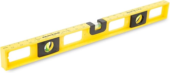 Mayes 10140 Top View Magnetic Level, 24 Inch Level Made in USA, 3 Vials with 270° Center View, Ruled Edge for Accurate Measurements, V-Groove for Curved Surfaces