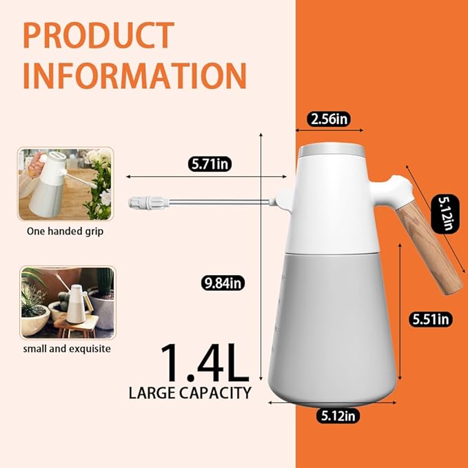 Electric Plant Mister with 180° Adjustable Long Nozzle, 2 Spray Modes, Battery Operated Garden Sprayer for Indoor Outdoor Plants – Minimalist White Design with Wood Grain Handle