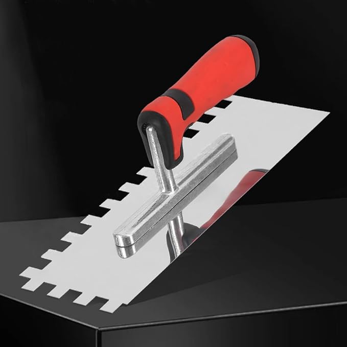 5Pcs Square Notched Trowel Set,Stainless Steel Concrete Trowels Margin Flooring Trowel,Masonry Hand Tool with Soft Grip Handle for Wall Floor Tiling Installation