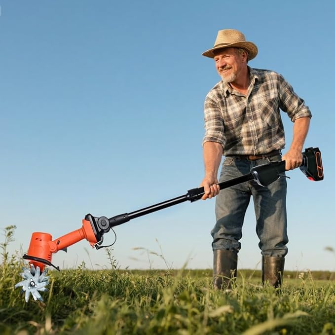 21V Cordless Mini Tiller Cultivator, 2025 New 4 Inch Hand Held Tiller Garden tool-235RPM with 4 Rows of Tines, Gardening with 1.5Ah Battery and Charger (1*Set+1*Battery)