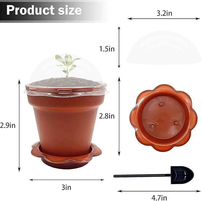 30 Pack Cupcake Plant Nursery Pots with Humidity Dome- Small Plastic Flower Pots with Saucers and Shovel for Indoor Outdoor Seedling Succulent Vegetable
