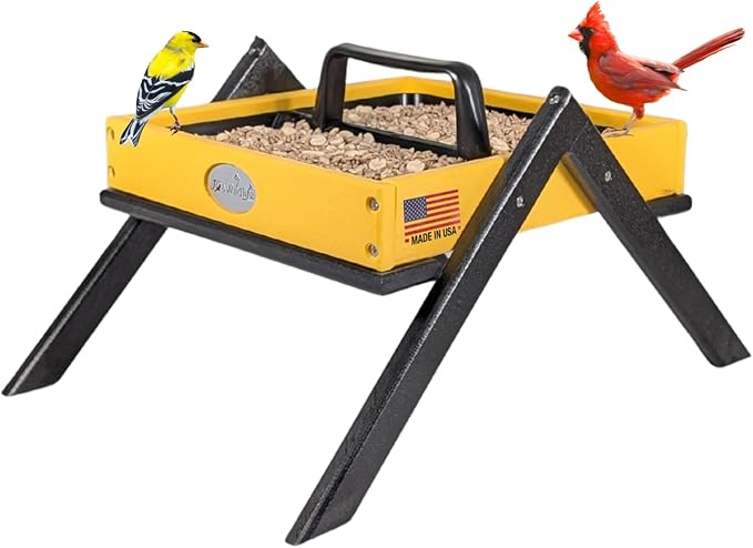 JCs Wildlife Removable Tray Ground Bird Feeder - Platform Bird Feeder - Holds 4 Cups of Seed (Medium, Yellow)