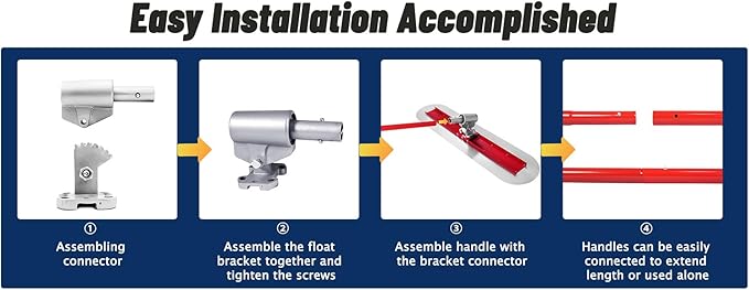 Bull Float Concrete Bull Float Tool Kit 48"x12" Fresno Round End Stainless Steel Board Kit Tool Cement Trowel Tools Float Bracket Concrete Tools Finishing With 48" Aluminum Alloy Handle x4 VOYAR