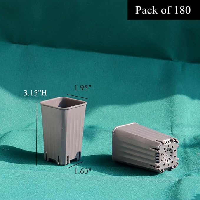 BangQiao 180 Pack 1.95 Inch Tiny Gray Plastic Square Nursery and Seedling Pot, Mini Deep Transplant Seed Starter Planter with Drain Hole for Germination, Herb, Succulent