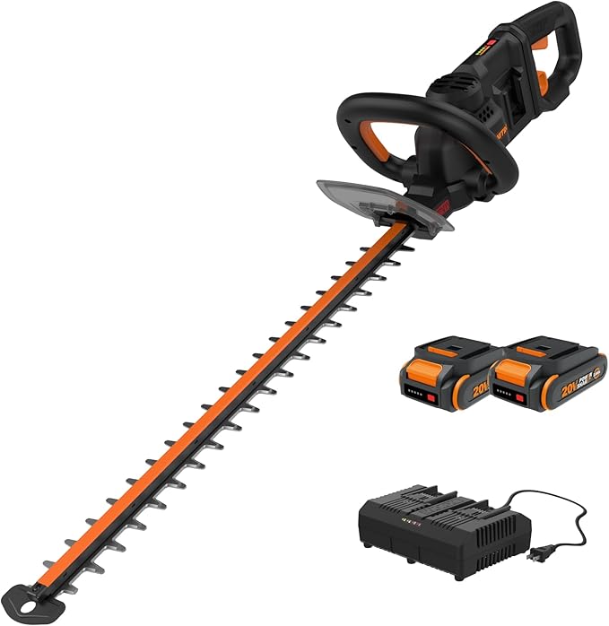 WORX Nitro WG286 24" 40V Cordless Hedge Trimmer, Electric Hedge Trimmer with Dual-Action Blades & 3400 SPM, Brushless Bush Trimmer with 180° Rotating Handle, 2 Batteries & Charger Included