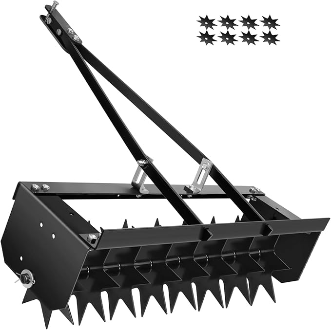 8 Pin Lawn Aerator, 45" Tow Behind Spike Aerators- 400lbs Heavy Duty Rolling Aerators, Galvanized Steel with Counterweight Tray and Universal Hook, Core Aerator for Yard/Atv