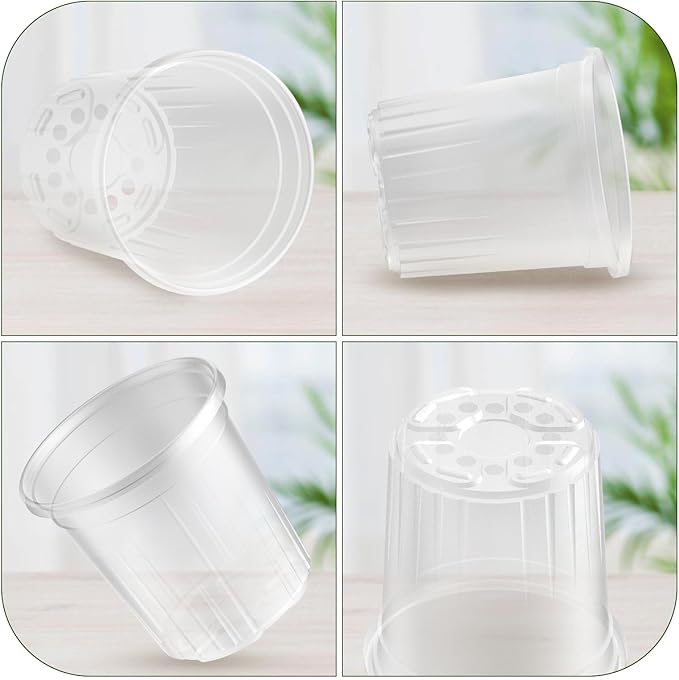 1 Gallon Reinforced Clear Nursery Pots with Drainage Hole, 30 Packs, 6.7 Inch Transparent Pots for Seedlings, Indoor/Outdoor Plants, Veggies, Flowers, and Professional Nursery Use