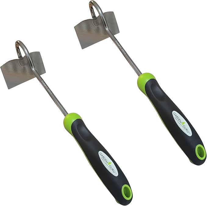 Garden Guru Hand Hoe Tiller Cultivator Tool - Stainless Steel for Ultimate Strength - Rust Resistant - Ergonomic Handle - Great for Gardening Digging Tilling Planting Cultivating Loosening (2pack)